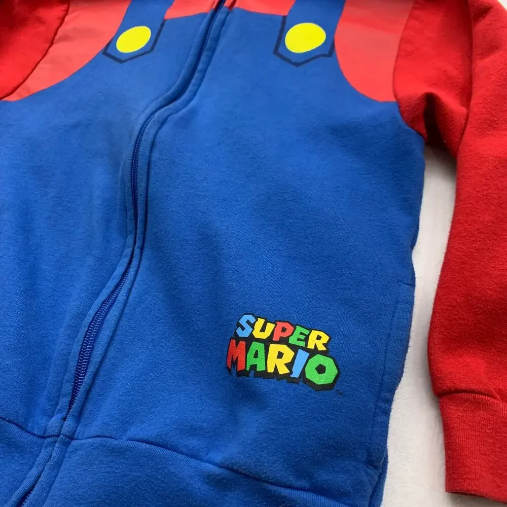 Nintendo Super Mario Bros Boys Sz Small Full Zip Mario Costume Hoodie Sweatshirt